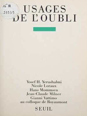 cover image of Usages de l'oubli